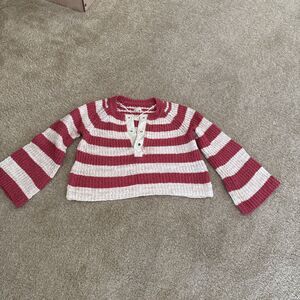 Anthropologie Pilcro Sweater Womens Small Cropped Henley Red Preppy Nautical